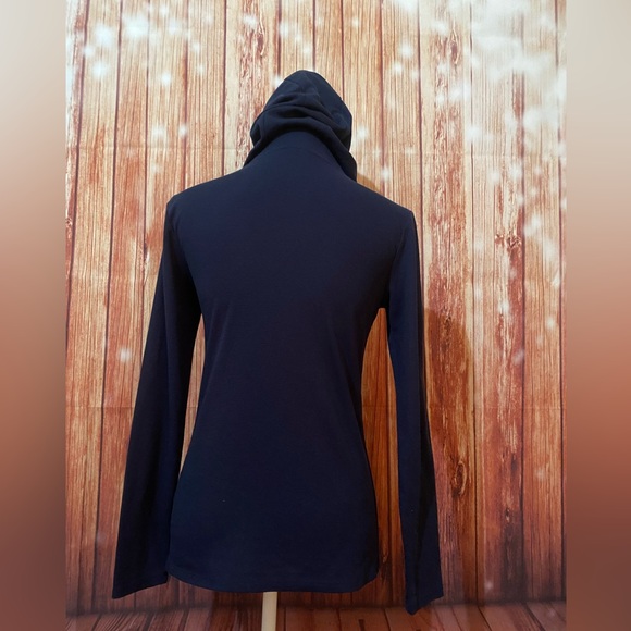 Women’s XS Shirt Nike Dri Fit Graphic Print Blue Waffle Knit Hooded Long Sleeves - Picture 7 of 12